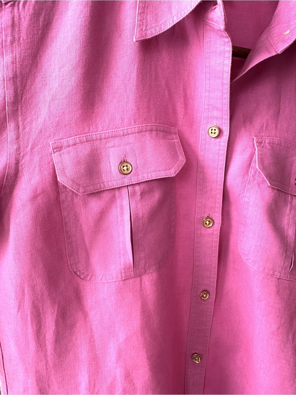 Lauren Ralph Lauren Pink Utility Button-Up Shirt, Roll Tab Sleeves, π― Linen - Picture 10 of 13